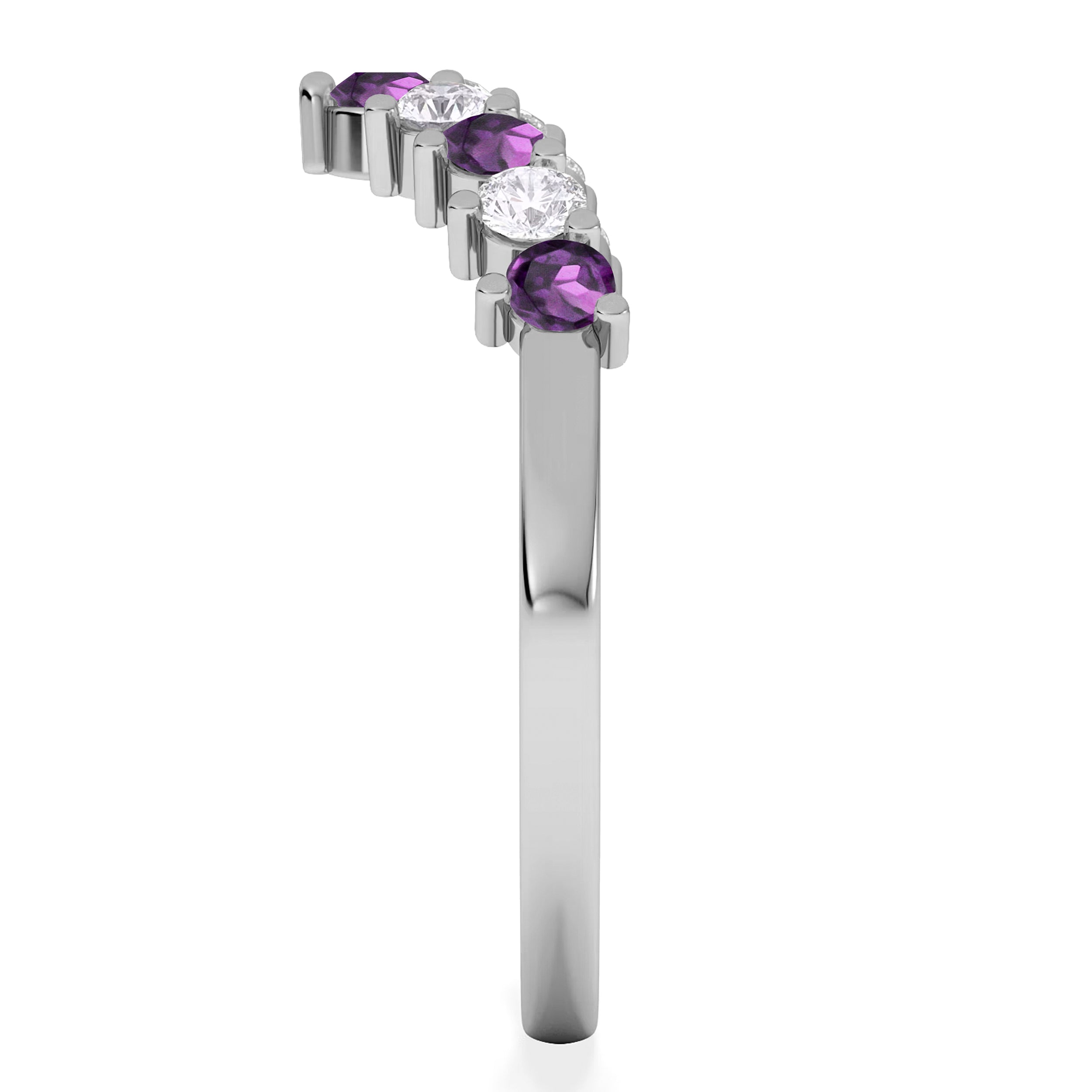Amethyst and Lab Diamond Wishbone Ring in 9K White Gold